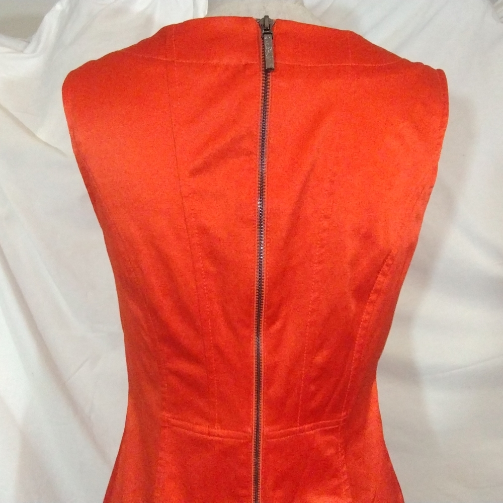 Calvin Klein TAG Satin Dress, Sleeveless SHIFT, ZipUp, Orange, Stretchy, 4 - Picture 8 of 14